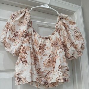 Linen blend short sleeve floral shirt
